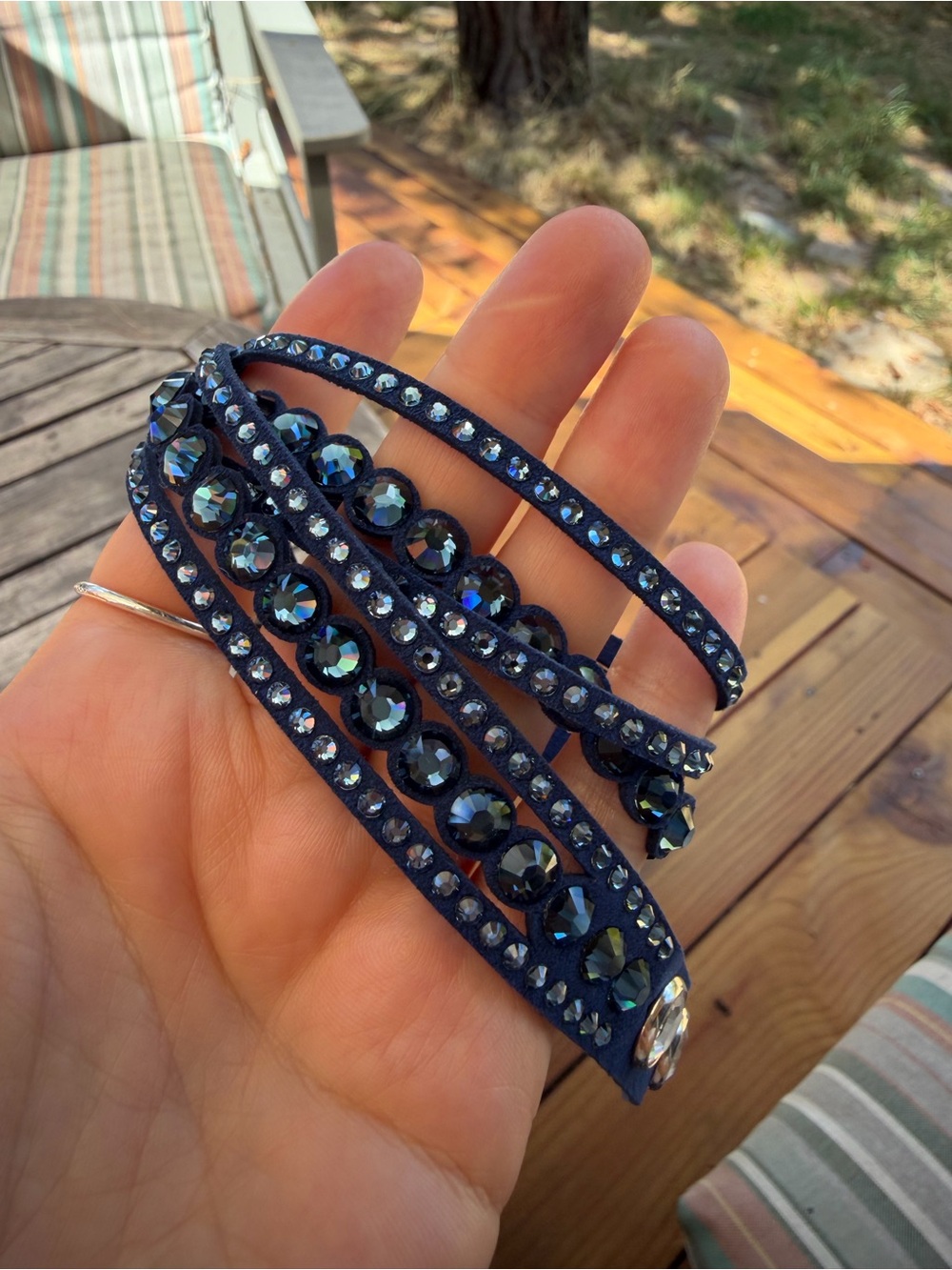 Sparkling Swarovski Blue Crystal Wrap Bracelet/ 15.5 - Picture 8 of 11